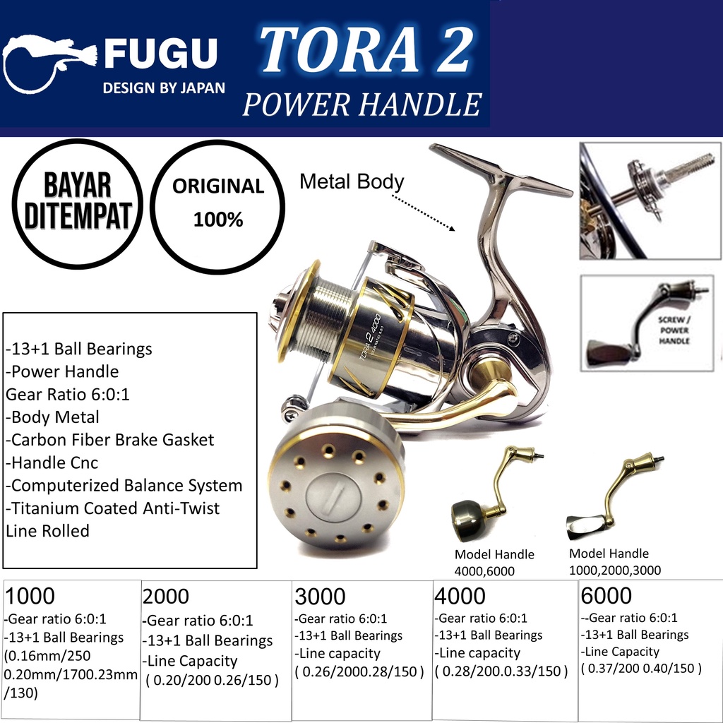 Reel Pancing Fugu Tora 2 1000 2000 3000 4000 6000 Power Handle Metal Body