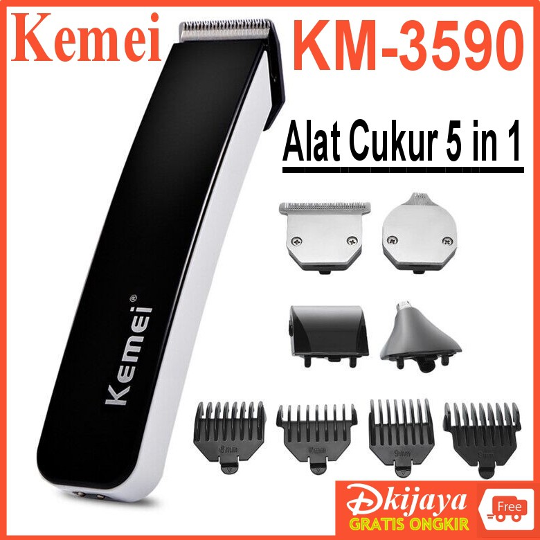 Original Kemei 3590  5 in 1 Hair Clipper Alat Mesin Cukur Potong Ukir Rambut Kumis Jenggot Jambang KM3590 KM-3590