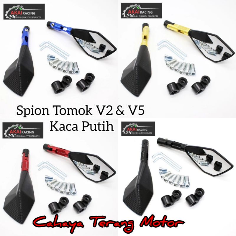 Spion Tomok V2 &amp; V5 , Kaca Putih &amp; Biru , Universal R15,R25,Ninja,Cbr,Nmax,Mio,Beat,Vario,Gsx,Satria