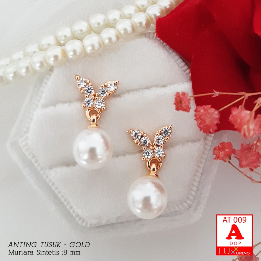 AT 009 Anting Xuping Mutiara Sintetis Putih Perhiasan Lapis Emas Peral Earrings Bridal Luxx Xuping