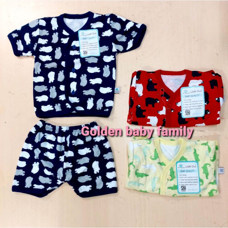 3 Pcs LITTLE OWL Setelan Kancing Depan pendek Size S-XXL