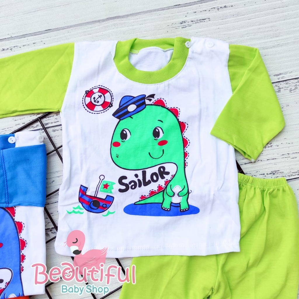 Setelan Baju Bayi Lengan Panjang Motif Dino Salior / Setelan Piyama Bayi / Baju Bayi Panjang / Baju Tidur Bayi / Baby.ou_