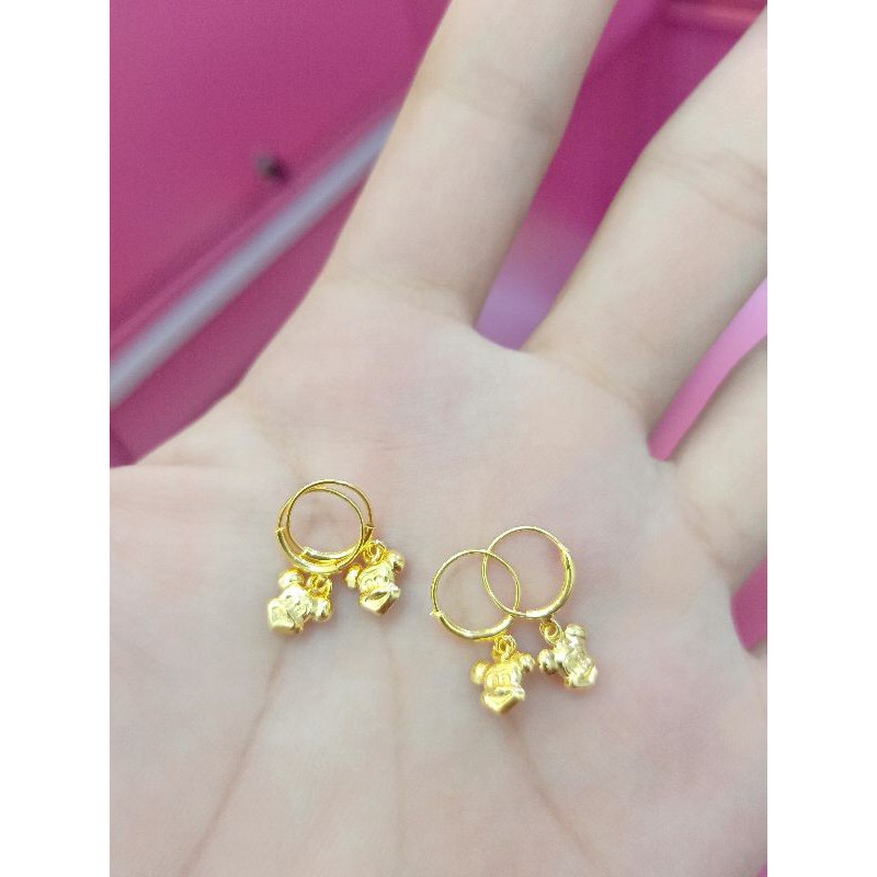 ANTING ANAK GANTUNG MICKEY PERAK 925 LAPIS MAS 24K ASLI