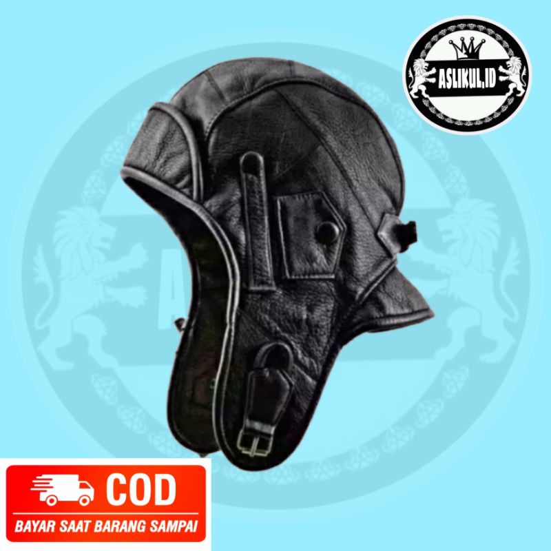TOPI PILOT PESAWAT PARALAYANG HELM MOTOR KULIT ASLI TOPI KUPLUK TOPI SNOPY