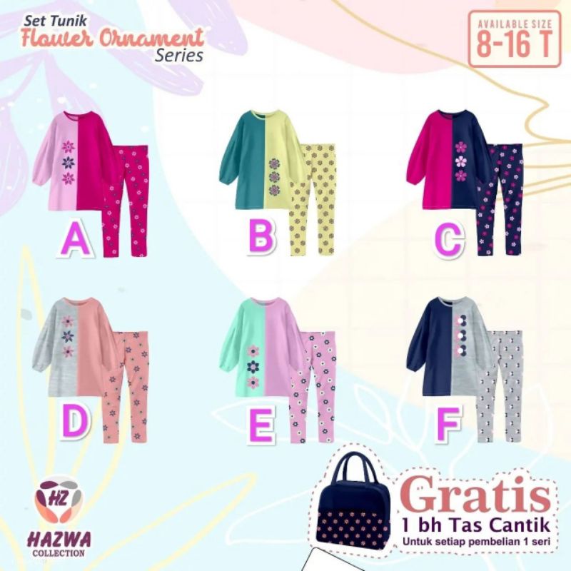 8-16T Set Tunik Flower Ornament Hazwa (Zainkids) / Set tunik anak tanggung / setelan anak muslim / s