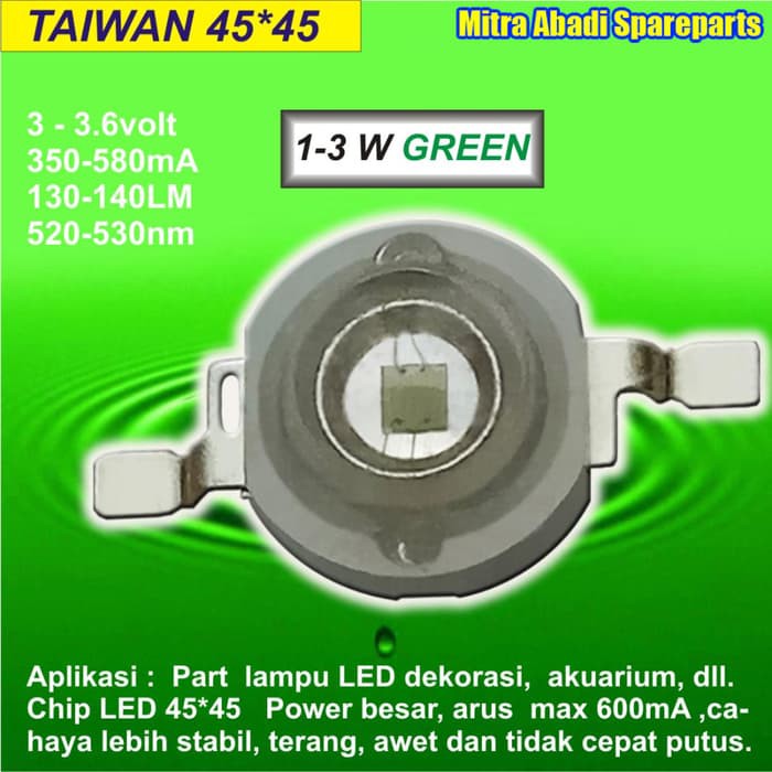 HPL 3W/High Power LED 3 Watt Green/Hijau 520nm-530nm/520-530 nm Taiwan Bermutu
