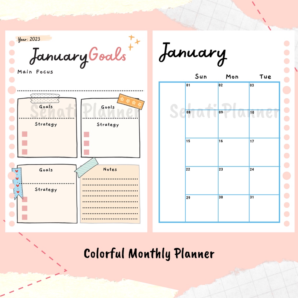 

Colorful Monthly Planner / Bullet Journal / Kertas Binder Loose Leaf A5 & B5 / Sehati Planner .