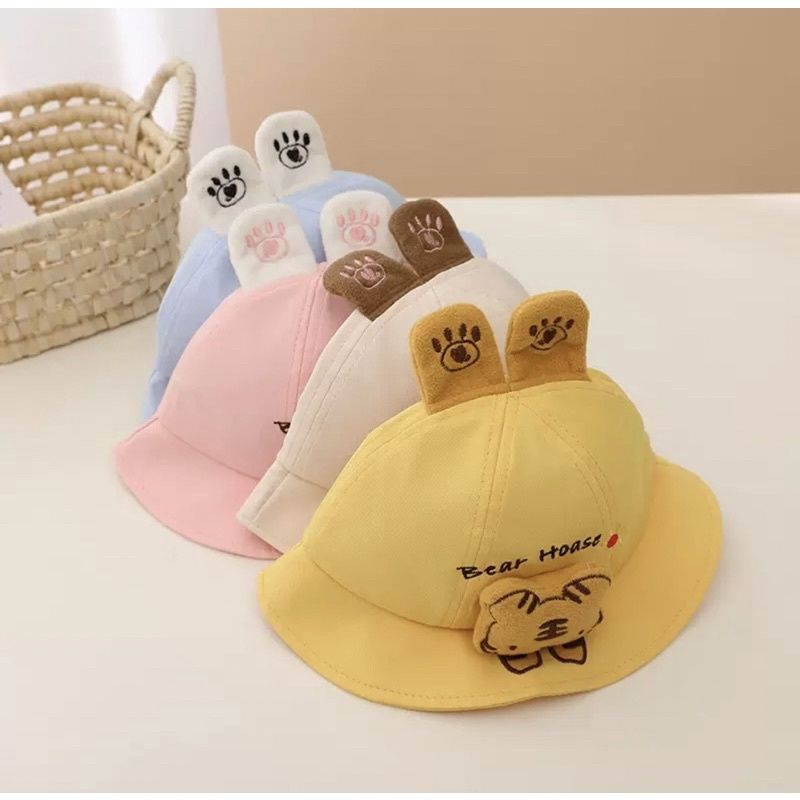 Topi Bucket Anak Bayi Balita Unisex Model Animal 3D Bear Hoase