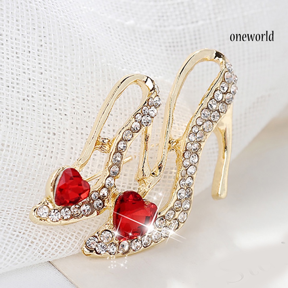 OW@ Chic Women High Heels Shape Heart Rhinestone Inlaid Brooch Pin Scarf Decor Gift