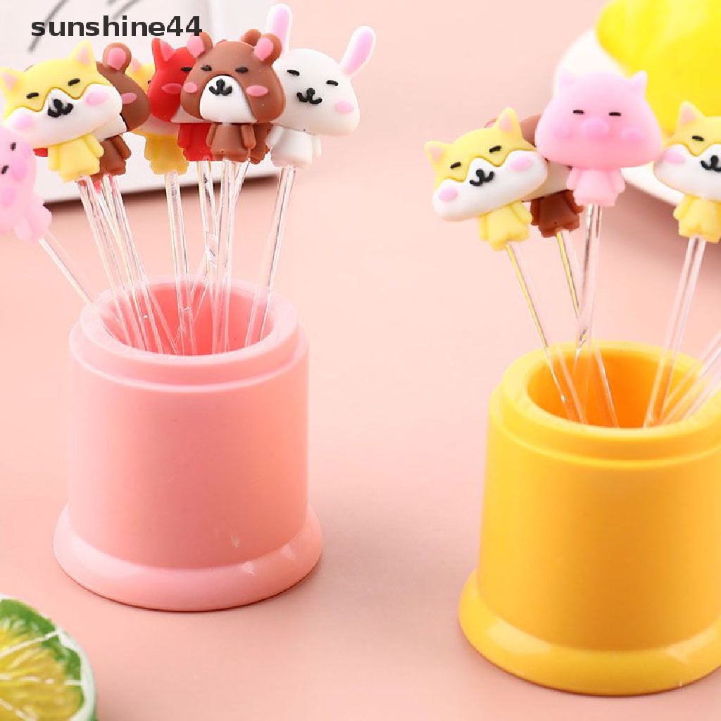 Sunshine 8pcs Garpu Buah / Dessert / Kue / Snack Bentuk Kartun Princess Untuk Anak