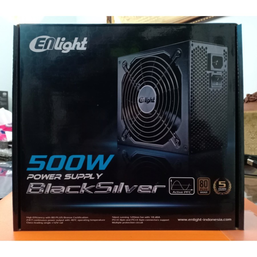 POWER SUPPLY ENLIGHT 500W BLACK SILVER 80+ BRONZE PSU
