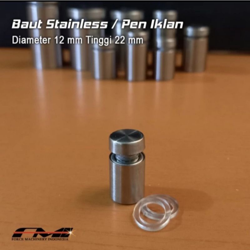 Pen Iklan stainless 12*22mm baut kaca akrilik