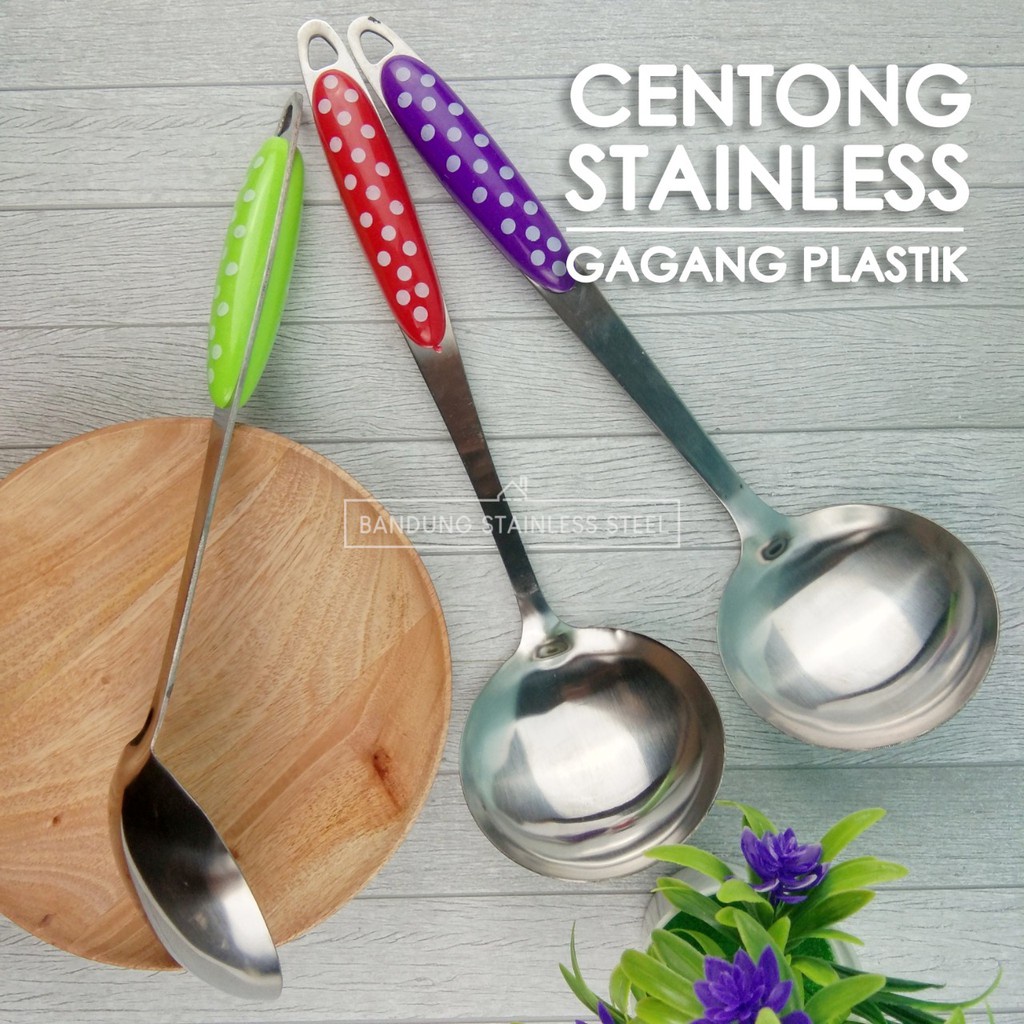 centong kuah sup, sayur stainless steel murah gagang plastik KW-W02