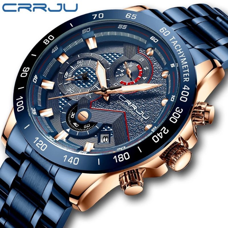 CRRJU 2021 Fashion Baru Mens Jam Tangan dengan Stainless Steel Merek Mewah Chronograph Kuarsa