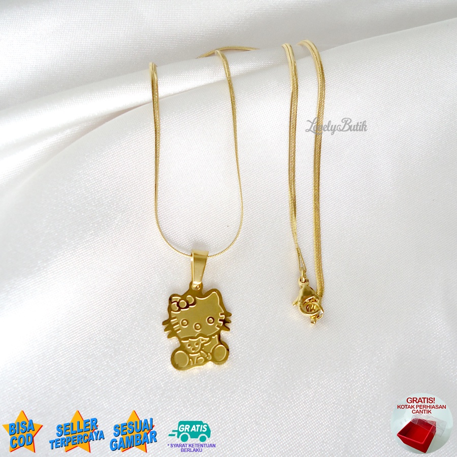 Lovelybutik Kalung Anak Perempuan Titanium Anti Karat Cutie Doll Kalung Anak Cewek Lucu Titanium Ukuran 35 cm BONUS KOTAK PERHIASAN