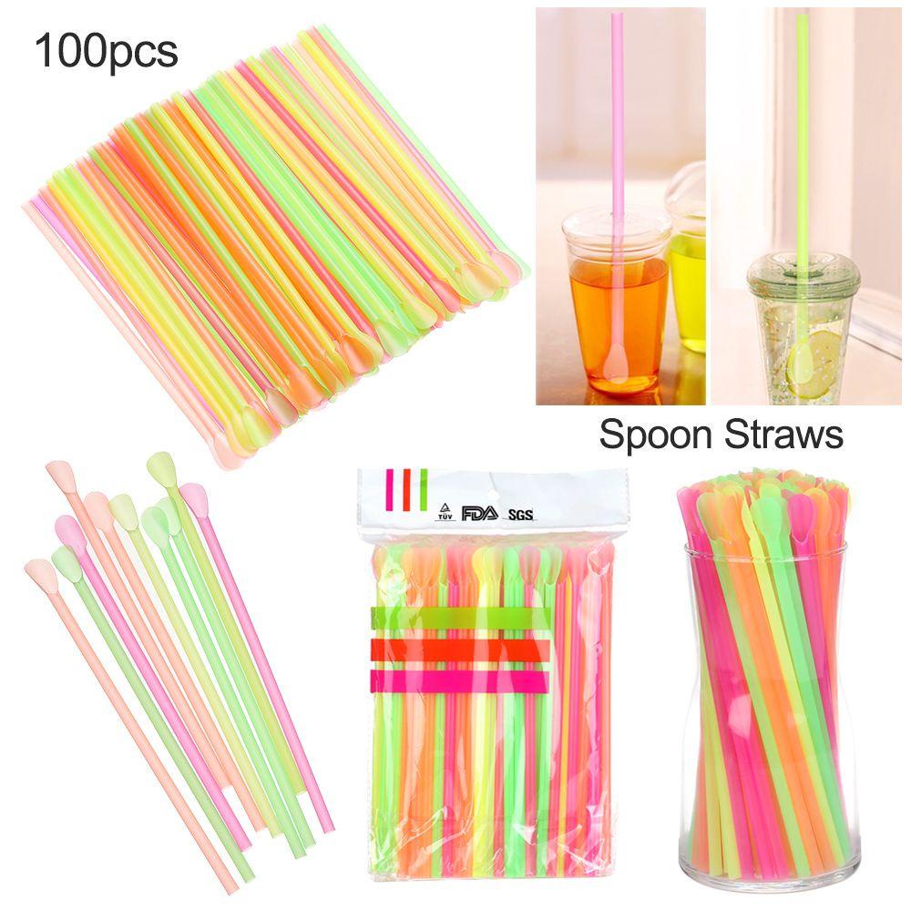 Top Sendok Sedotan Party Supplie Straight Straw Soft Drinking Supplie 100PCS