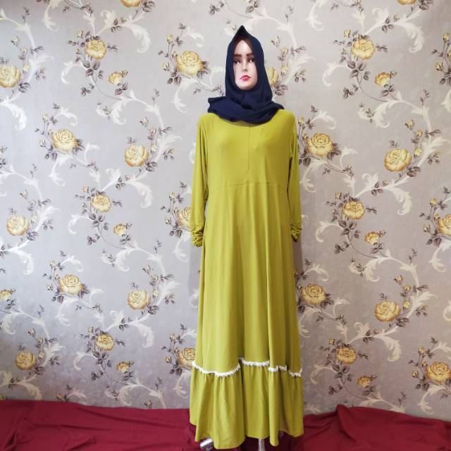 Baju gamis renda kerut tangan