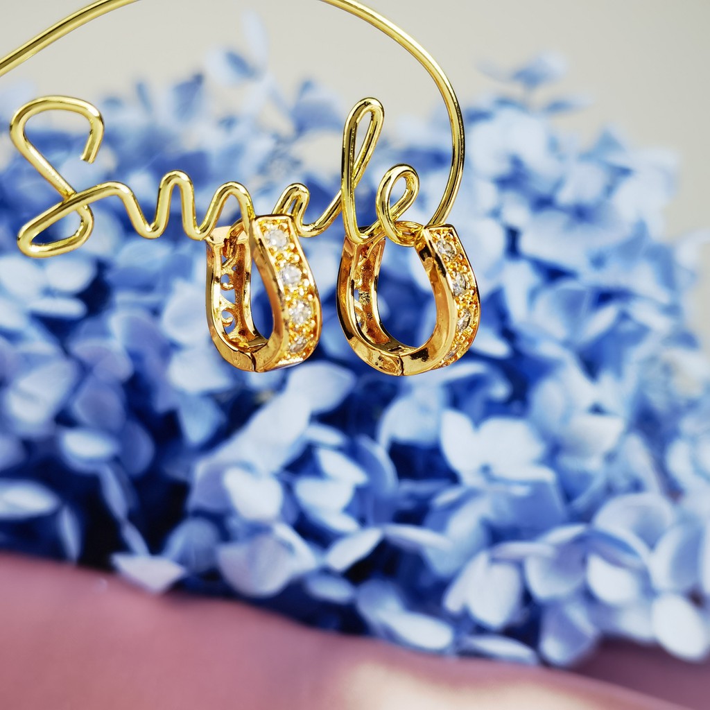 Y135 Anting Wanita Titanium Korea Dewasa Jepit Emas Berlian Anti Karat Anti Luntur-2