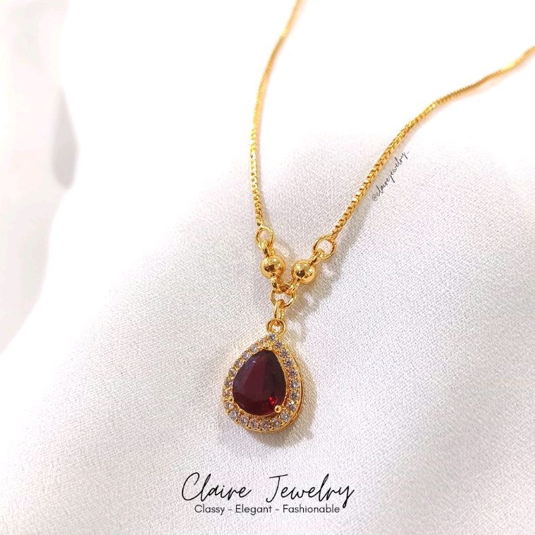 Kalung Permata Merah Rhodium Gold - Kalung Xuping Permata Merah - Kalung Batu Merah