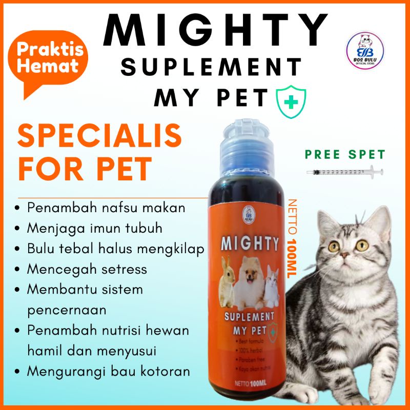 mighty suplemen vitamin nafsu makan daya tahan tubuh pelebat bulu kucing anjing 100ml