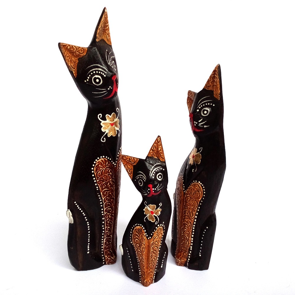 Pajangan Patung Kucing Lucu Kayu 24x6x4 Cm - 3pcs