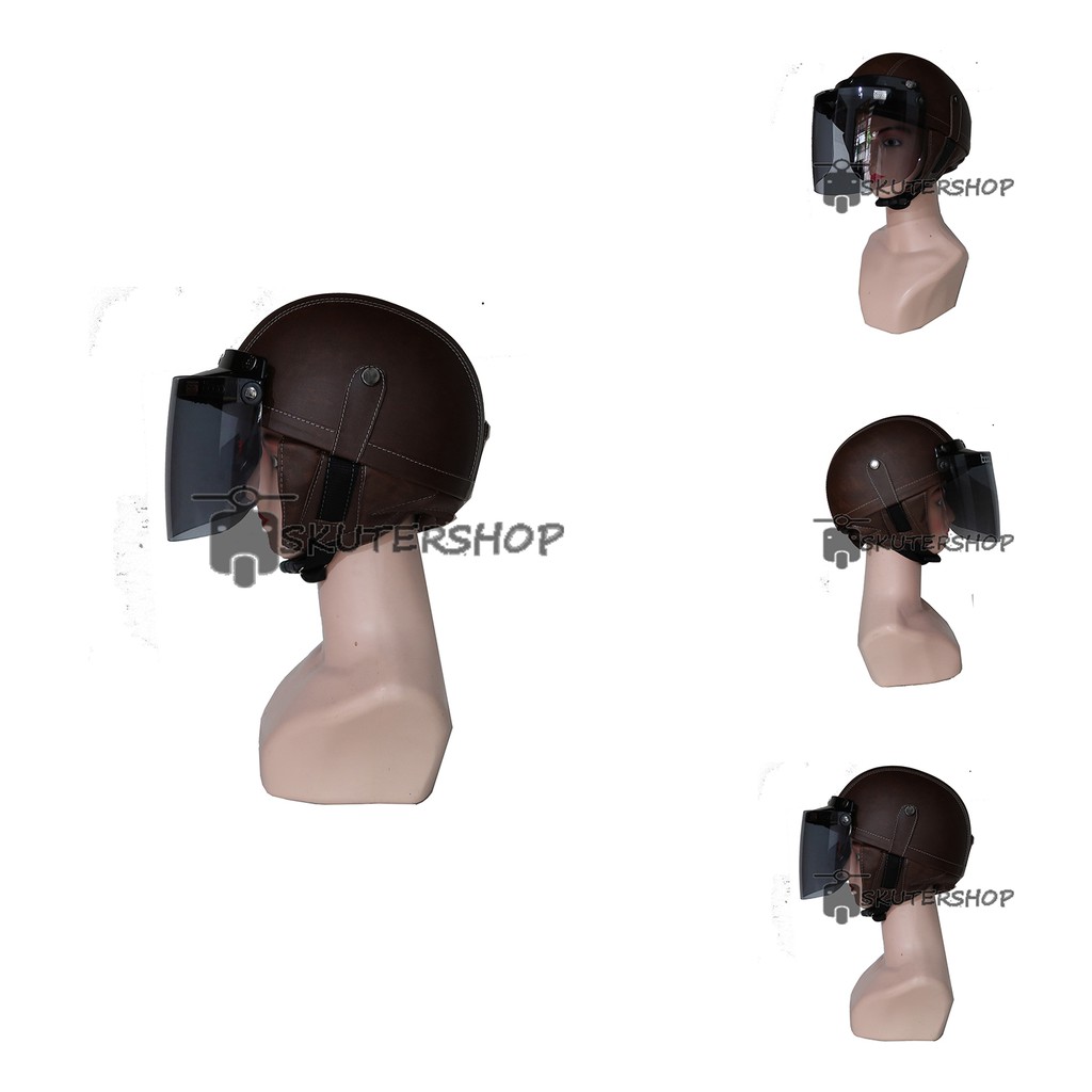 Helm Retro Chips Club Chip Kulit Kacamata Klasik Handmade Murah Jadul Era Perang Dunia + Kaca Datar