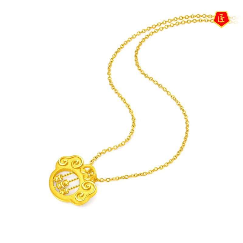 [Ready Stock]3D Golden Abacus Lock of Good Wishes Necklace Creative Fashion