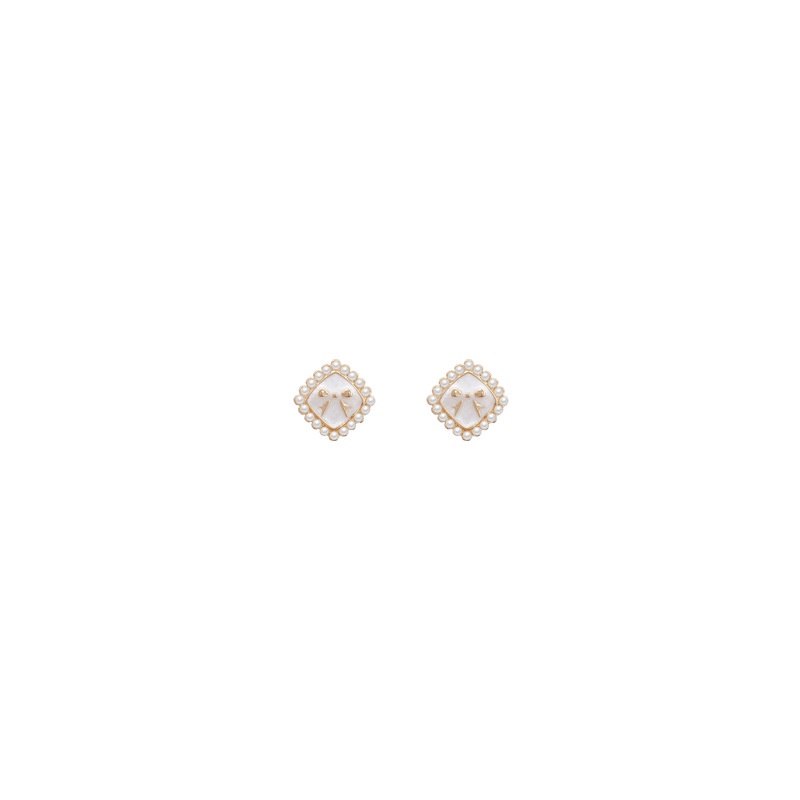 Anting Tusuk Motif Pita Geometri Simple Bahan Sterling silver 925 Hias Mutiara Untuk Wanita