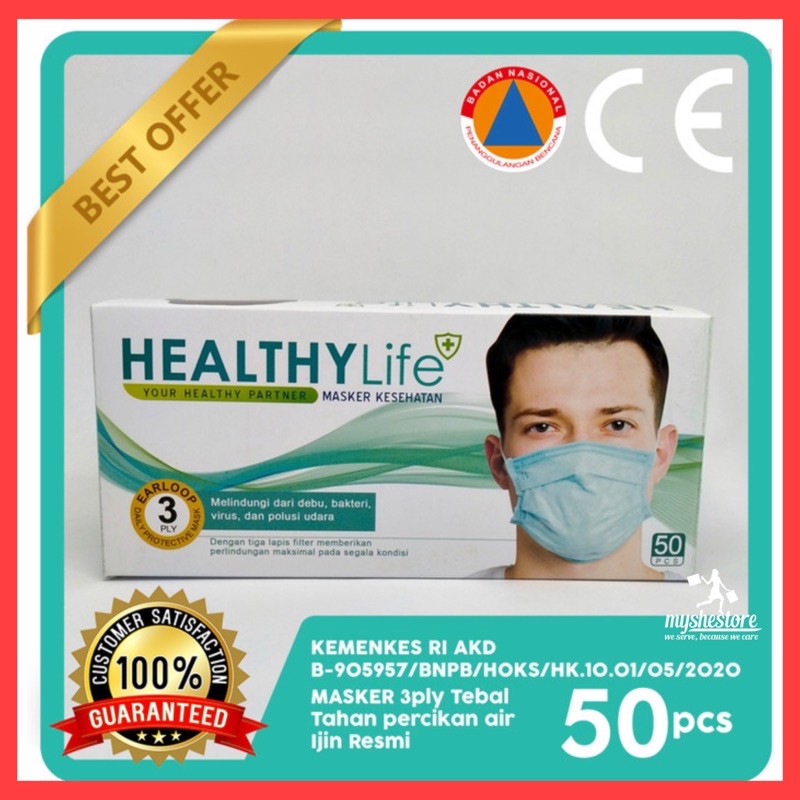 Masker Medis 3ply Healthylife Mask 1 box isi 50 pcs