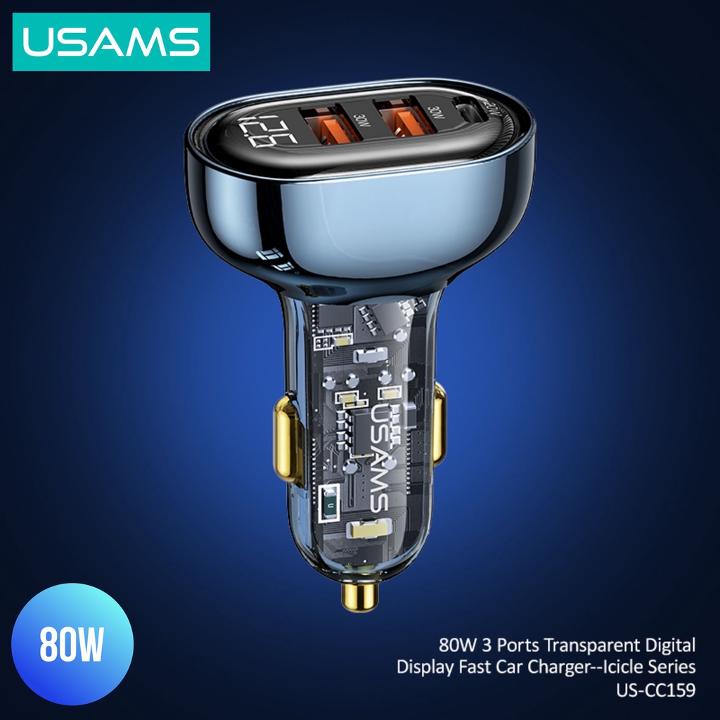 USAMS Icicle Series Car Fast Charger Mobil Transparent Digital Display