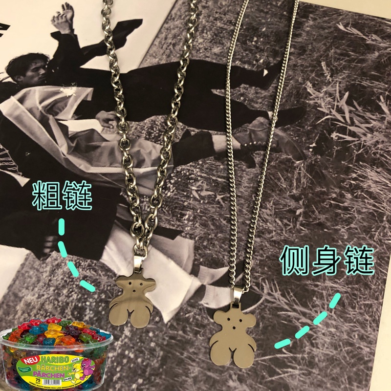 Korea ins hip hop stainless steel tali tebal beruang liontin kalung gadis keren disco siswa online m