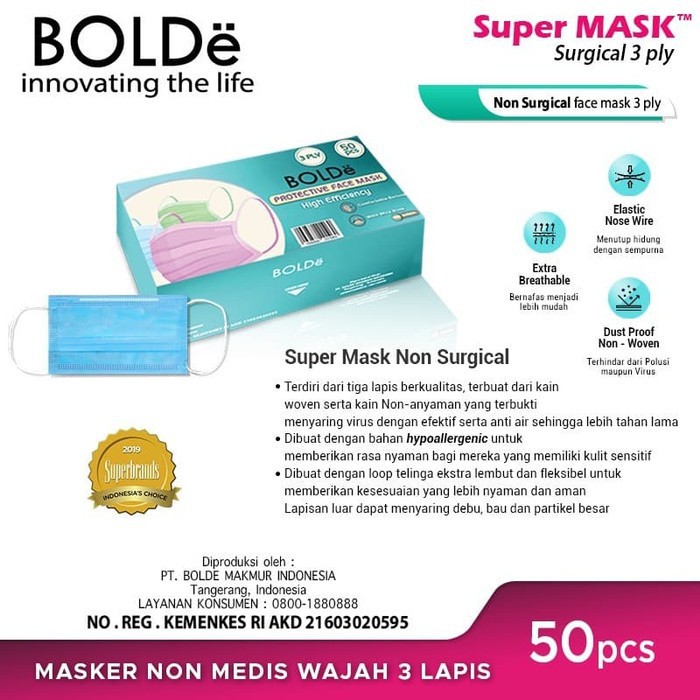 Super MASK Protective Masker 3 Ply Anti Bakteri ( 50 pcs ) Original BOLDe