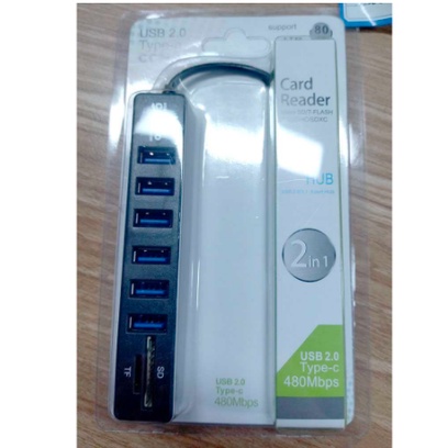 2 in 1 USB Hub 6 Port Combo Card Reader SD/TF Card Colokan Kabel Data Elektronik Micro SD Kabel Data Untuk Komputer Laptop USB Port