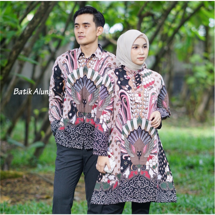 Baju Batik Couple Modern Pasangan Dewasa Kondangan Terbaru Bahan Katun Premium Pakai Furing Tunik Batik Modern Blouse Batik Wanita Modern Batik Pria Lengan Panjang FASHION BATIK ALUNA