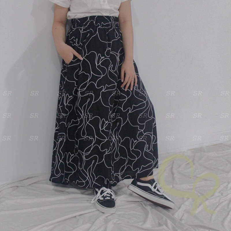 Rok Wanita Panjang Korean A Line Maxi Motif Floral Cantik Premium Ringan Dingin-No.02