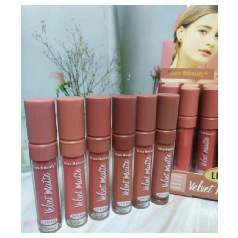 promo cod lipmatte kiss beauty velvet matte 7867 tutup rata lipcream lipgloss murah grosir