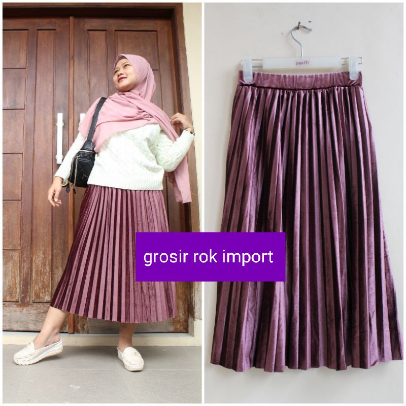 GROSIR ROK IMPORT / ROK 7/8 PLISKET BLUDRU VELVET PREMIUM  GLOSSY-7