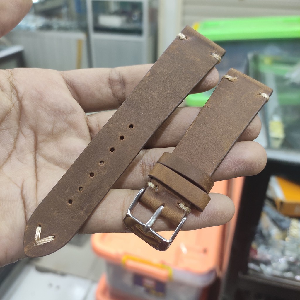 STRAP TALI KULIT LEATHER ASLI JAM TANGAN ZORRO 20MM 22MM BROWN.