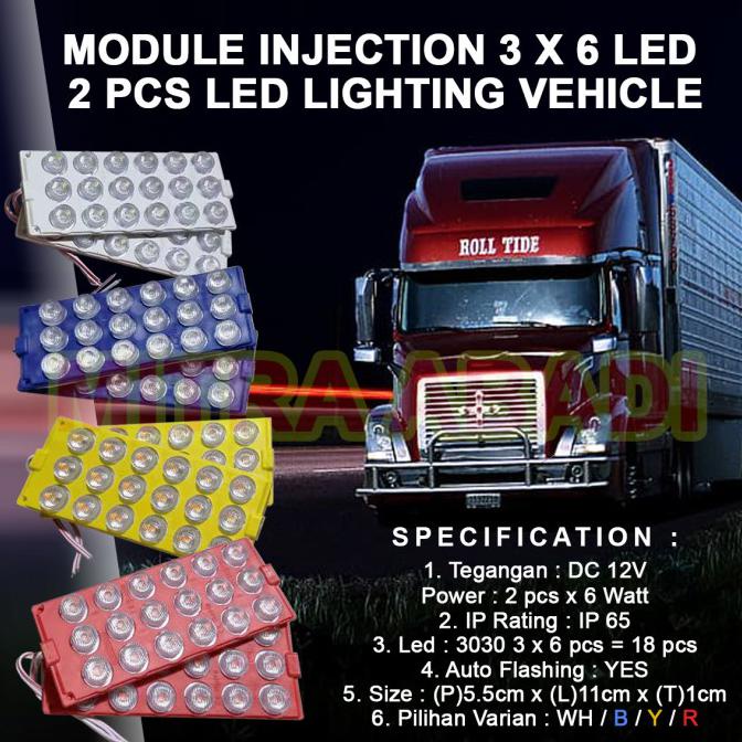 LED MODULE INJECTION 3 x 6 LED SMD 3030 DC 12V Lighting Vehicle - Putih
