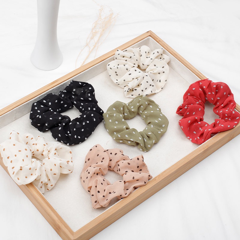 OVERFLOWS.ID Scrunchie Ikat Rambut Bahan Kain Polkadot Polos Karet Elastis Untuk Wanita Import