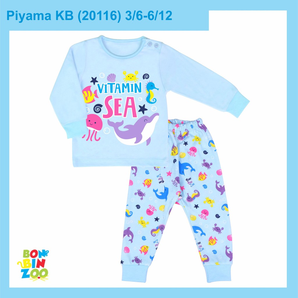 Setelan Baju Tidur Piyama Bayi Lengan Panjang Kancing Bahu Bonbinzoo