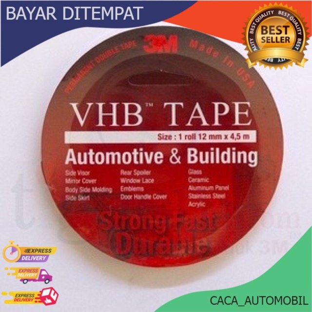 

COD" ORIGINAL VHB TAPE LEM 3M MERAH 12 MM X 4,5 M / DOUBLE TAPE