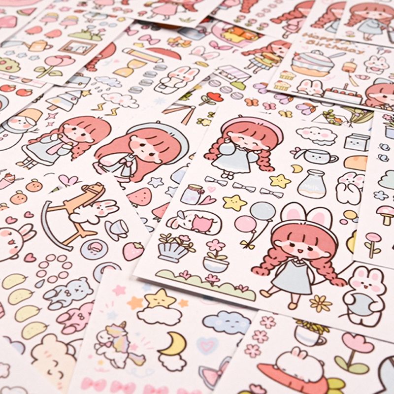 50 Lembar Stiker Kertasselotip Washi Gambar Kartun Kawaii Untuk Dekorasi Scrapbook DIY