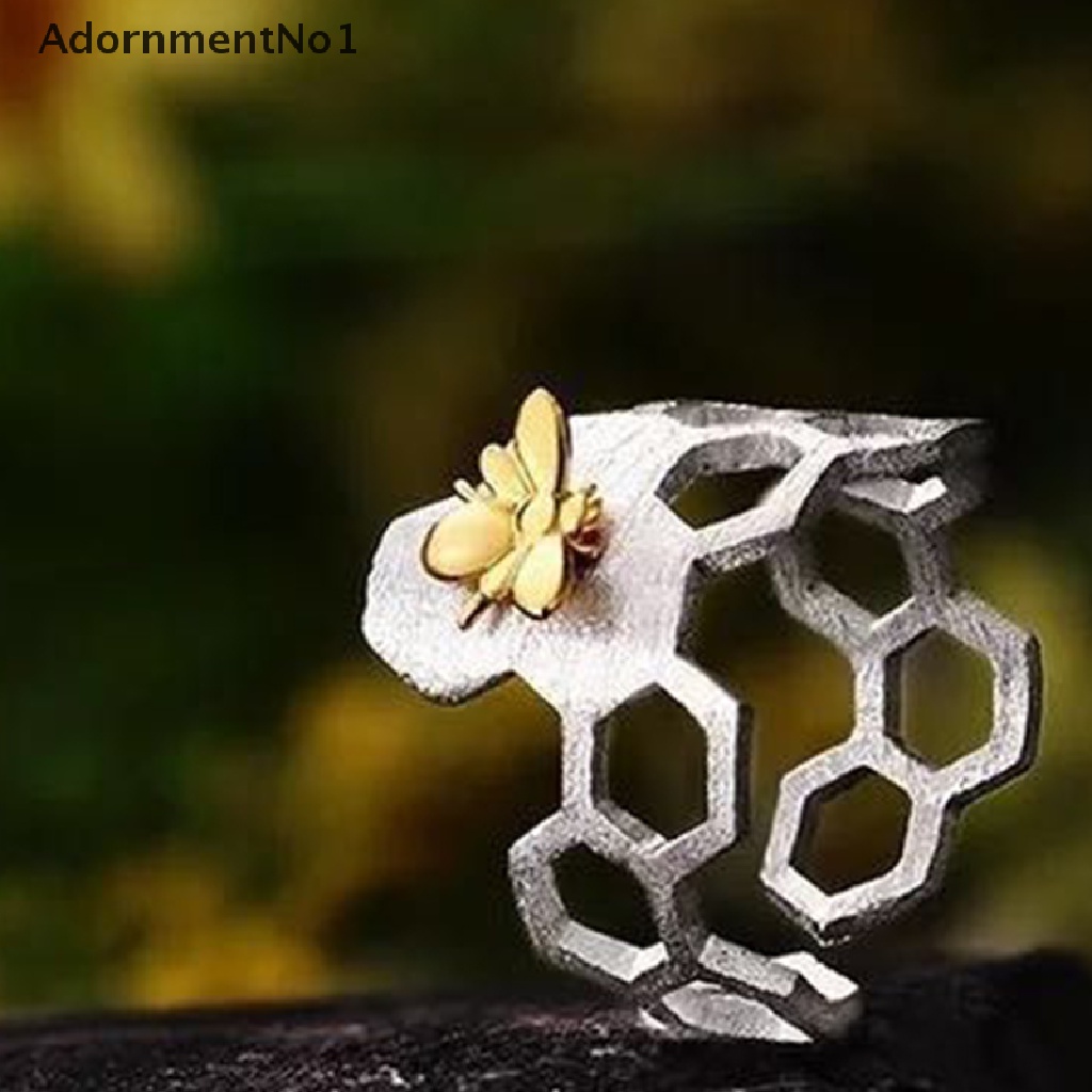 (AdornmentNo1) Cincin Terbuka Motif Sarang Lebah Aksen Hollow Untuk Perhiasan Wanita