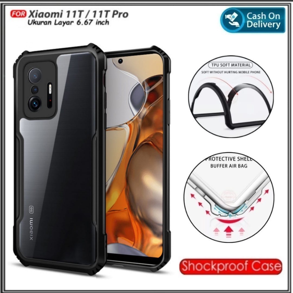 Case Xiaomi 11T , 11T Pro Hard Soft Fusion Armor Shockprooft TPU HD Trasnparan Acrylic Casing HP Cov