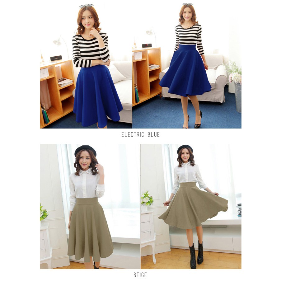 KARAKOREA 503 Super Flare Midi Skirt /Rok payung/Rok Lebar/Rok Scuba/Rok Midi