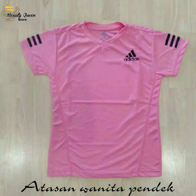 [V-NECK LOGO BORDIR] BAJU KAOS FITNES LARI GYM GOWES SENAM VOLLY OLAHRAGA WANITA LADIES ADL 02