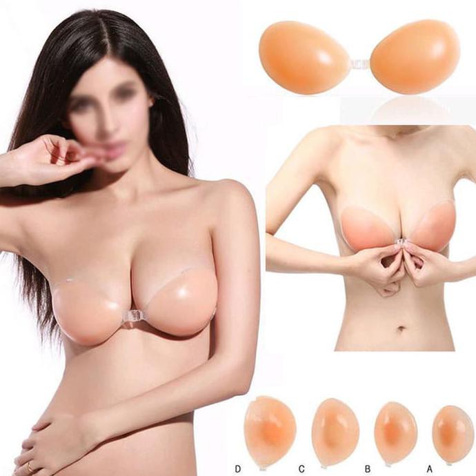 Tterlaris Top Bra Silicon Push Up Free Bra Silikon Bra Tempel - Beige, 32
