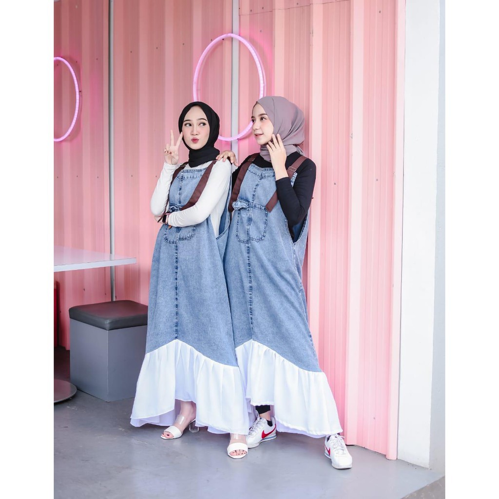 ZENA LONG OVERALL Bahan Wolfice (No Inner) Overall Terbaru Modern Gamis Wanita Gamis Syari