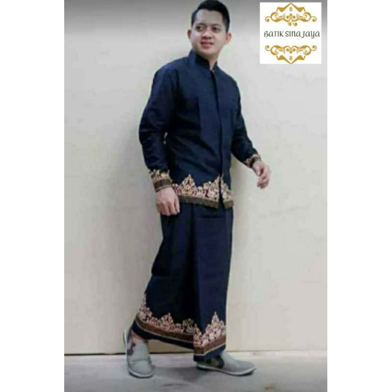 Batik solo halus sarung setelan baju koko motif tumpal navi